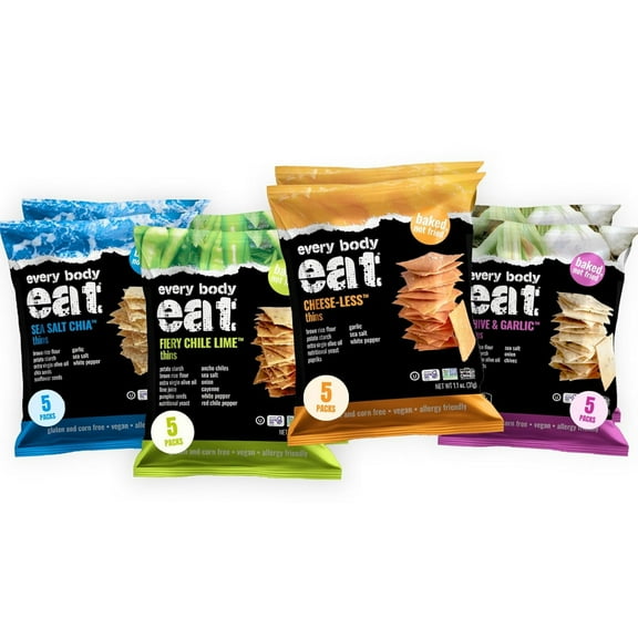 Every Body Eat Snack Thins Variety Pack, Gluten & Dairy Free, Vegan, School Lunch Snacks, Single Serve (Pack of 20)