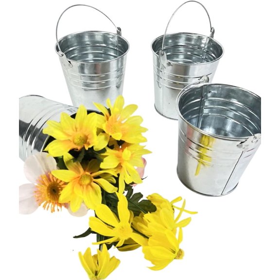 4 Metal Buckets 5 inch X 5 inch Galvanized Pail with handles for Wedding Decorations,Centerpieces for Party,Garden Planters