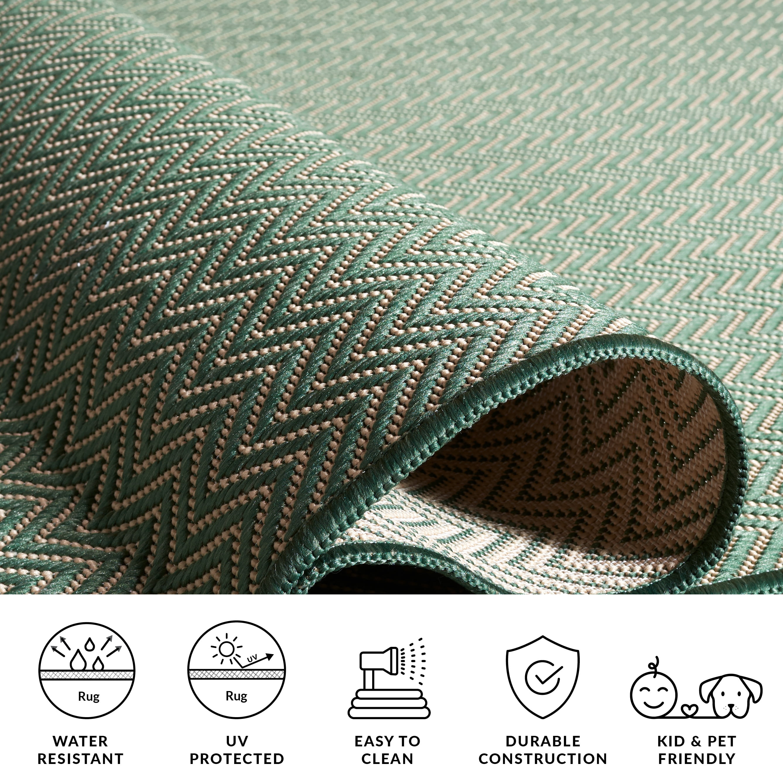 SAFAVIEH Courtyard Blazhe Chevron Indoor/Outdoor Area Rug, Dark Green/Beige, 8' x 10'