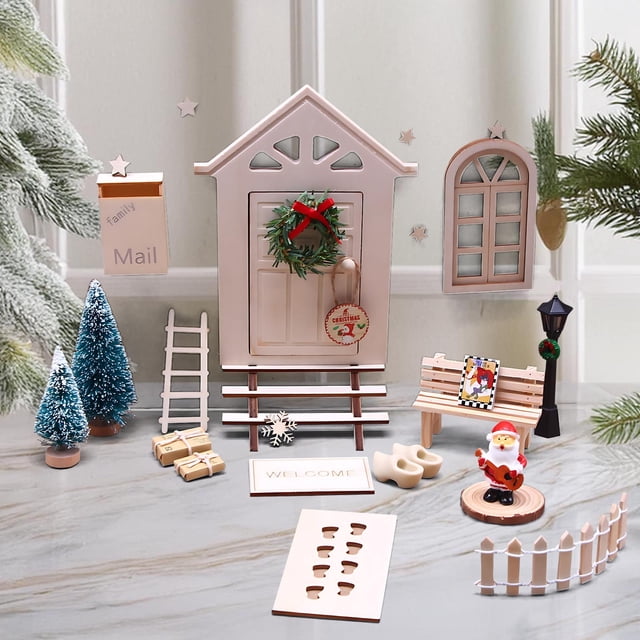 Mini Small Eaves Door Christmas Set Miniature Scene Simulation Elfs Dwarf Door