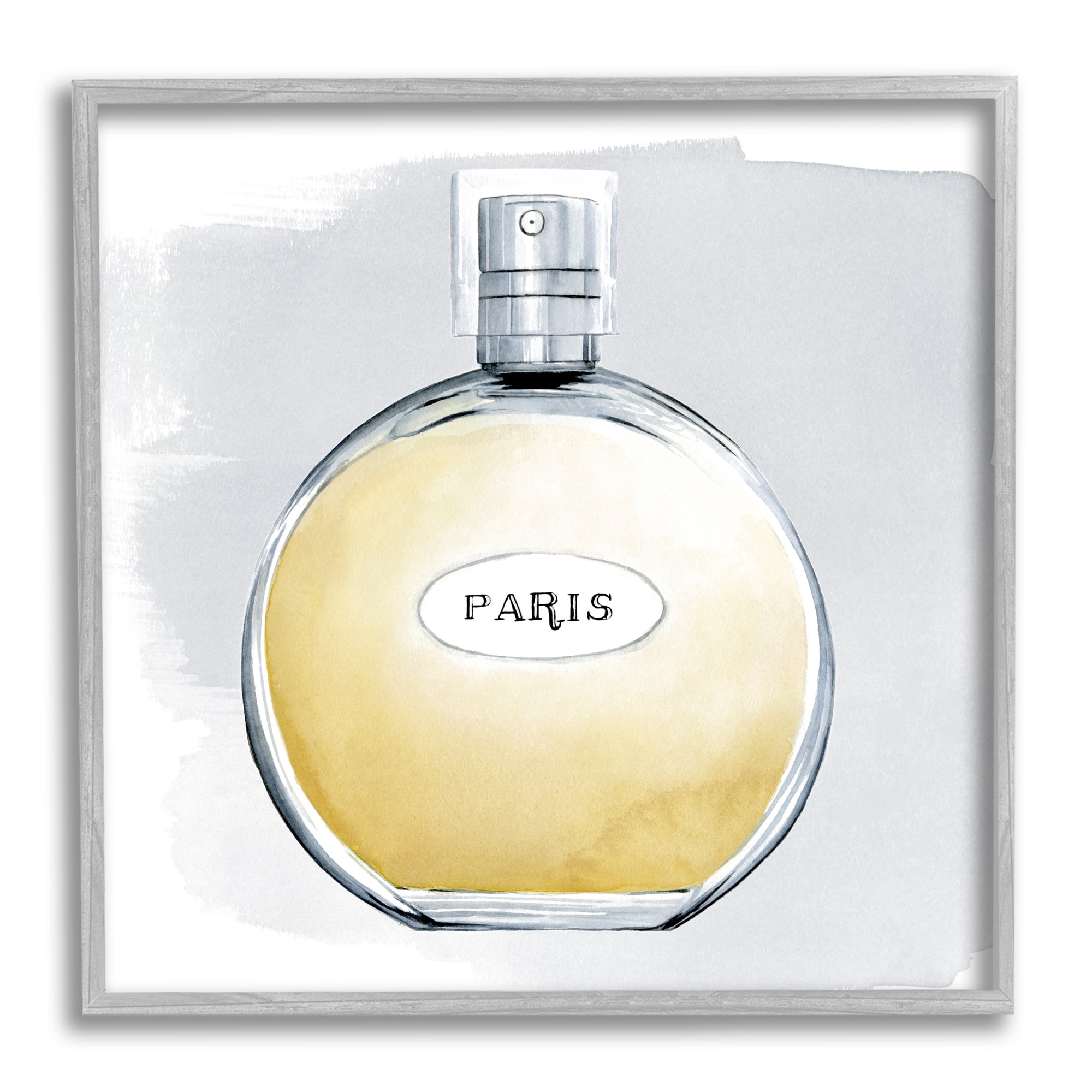 Stupell Industries Paris Glam Designer Yellow Perfume Bottle Watercolor Framed Wall Art, 24 x 24, Design by Grace Popp