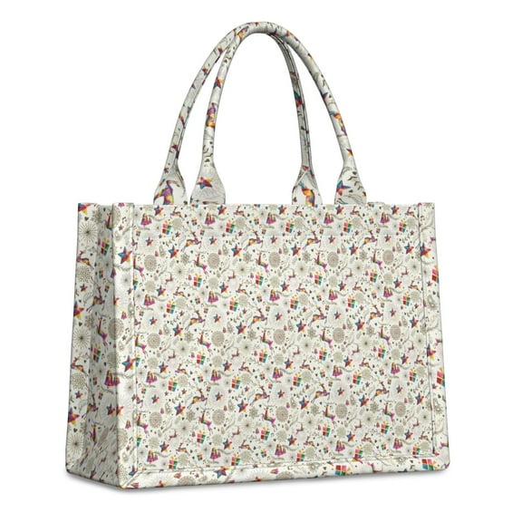 Large Capacity Tote Bag,White Christmas Star and Gift Pattern Handbag Fashion Luxury Tote Bag,15.7"x13"x 5.1" Inches,Laptop Compatible