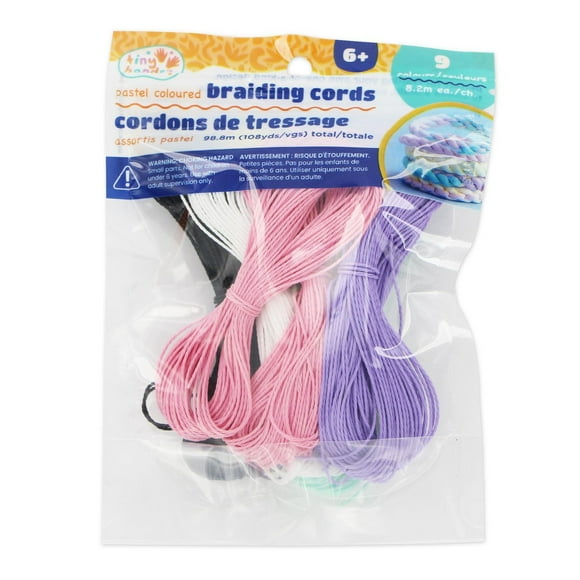 TINY HANDS Braiding Cords, Pastel, 9 Colours, 98.8m (108yds) total, Age 6+, Kids, Crafts, Braiding cords 9pcs