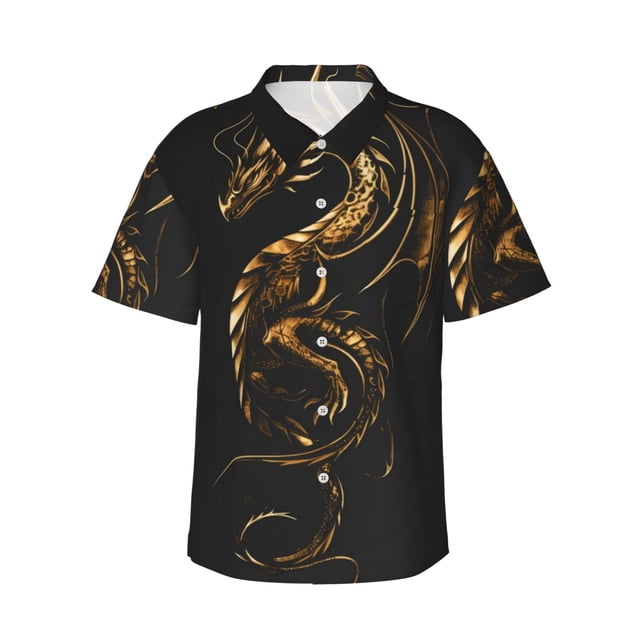 Balery Golden Dragon Tattoo Art Camisas hawaianas de manga corta para hombre, camisas playeras de corte holgado, camisas de vacaciones con botones,3X-Large