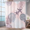 thumbnail image 2 of Nautical Coastal Shower Curtain, Ocean Beach Seashell Starfish Themed Shower Curtain for Bathroom Decor, Marine Underwater Waterproof Fabric Shower Curtain Set with Hooks, 72x72, Pink, 2 of 6