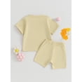 thumbnail image 4 of Suealasg Toddler Boy Girl Summer Outfits 2Pcs Infant Baby Beach Clothes Set Short Sleeve Letters Print T-Shirt Tops Elastic Waist Shorts Set 0-2 Years, 4 of 9