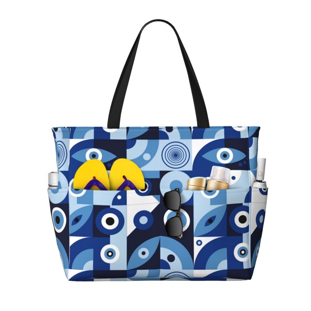 Disketp Evil Eye Bolsa de Playa de Gran Capacidad, Bolso Impermeable y a Prueba de Arena para Mujer, Ideal para Playa, Piscina y Natación