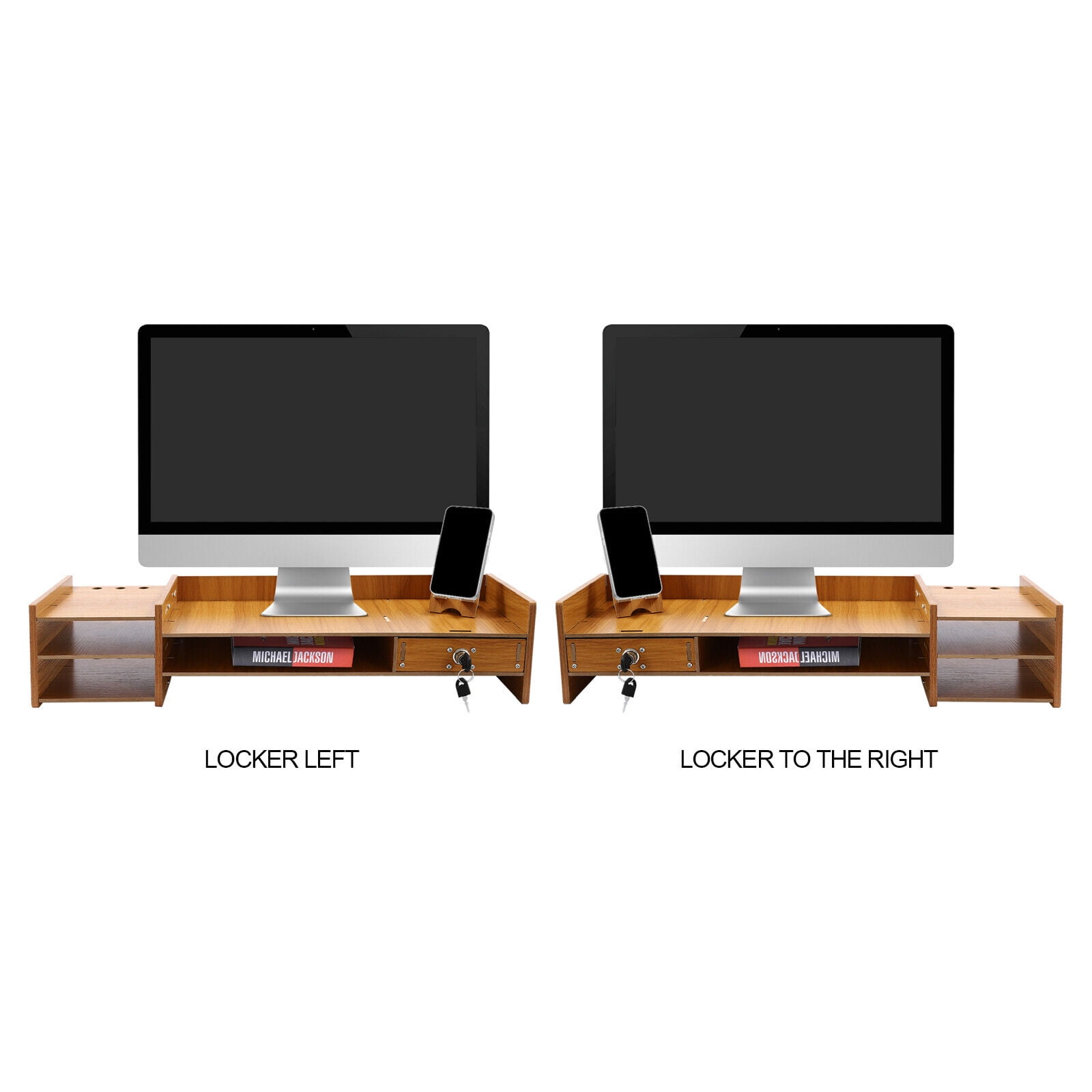 Wood Square Desk Organizer with Drawers  Desktop Storage With Lock, Pen Holder