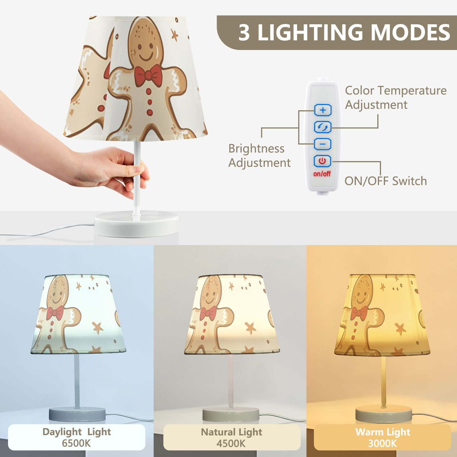 Gingerbread Cute Desk Lamp 3 Color Modes LED Table Lamp Nightstand Reading Light for Bedroom Living Room