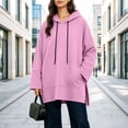 thumbnail image 3 of Fashion Hoodies for Women Plus Size Long Hooded Sweatshirt With Drawstring Side Placket Large Pocket Loose Long Sleeved Casual, 3 of 8