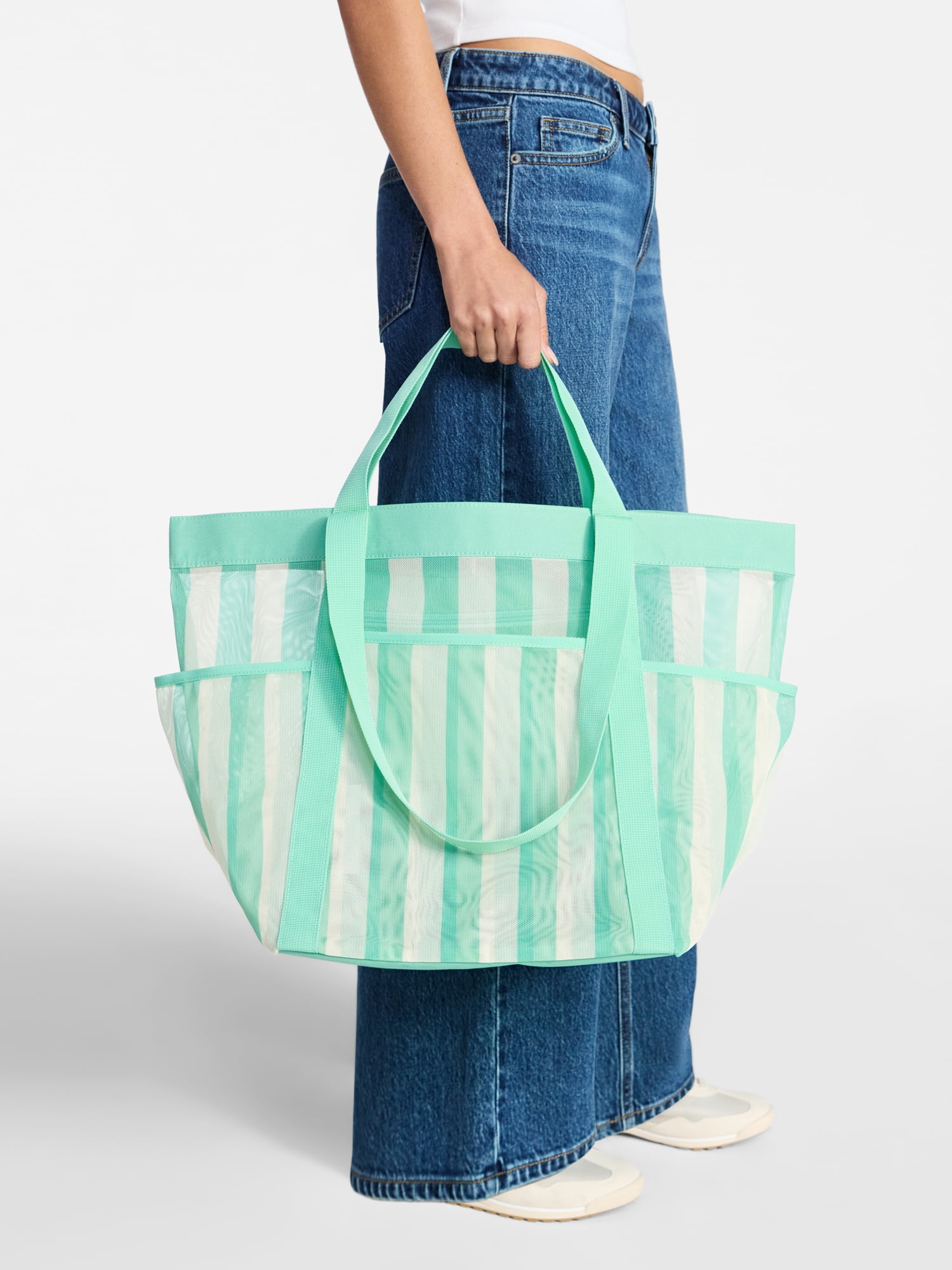 No Boundaries Women's Mesh Tote Bag, Jade Stripe