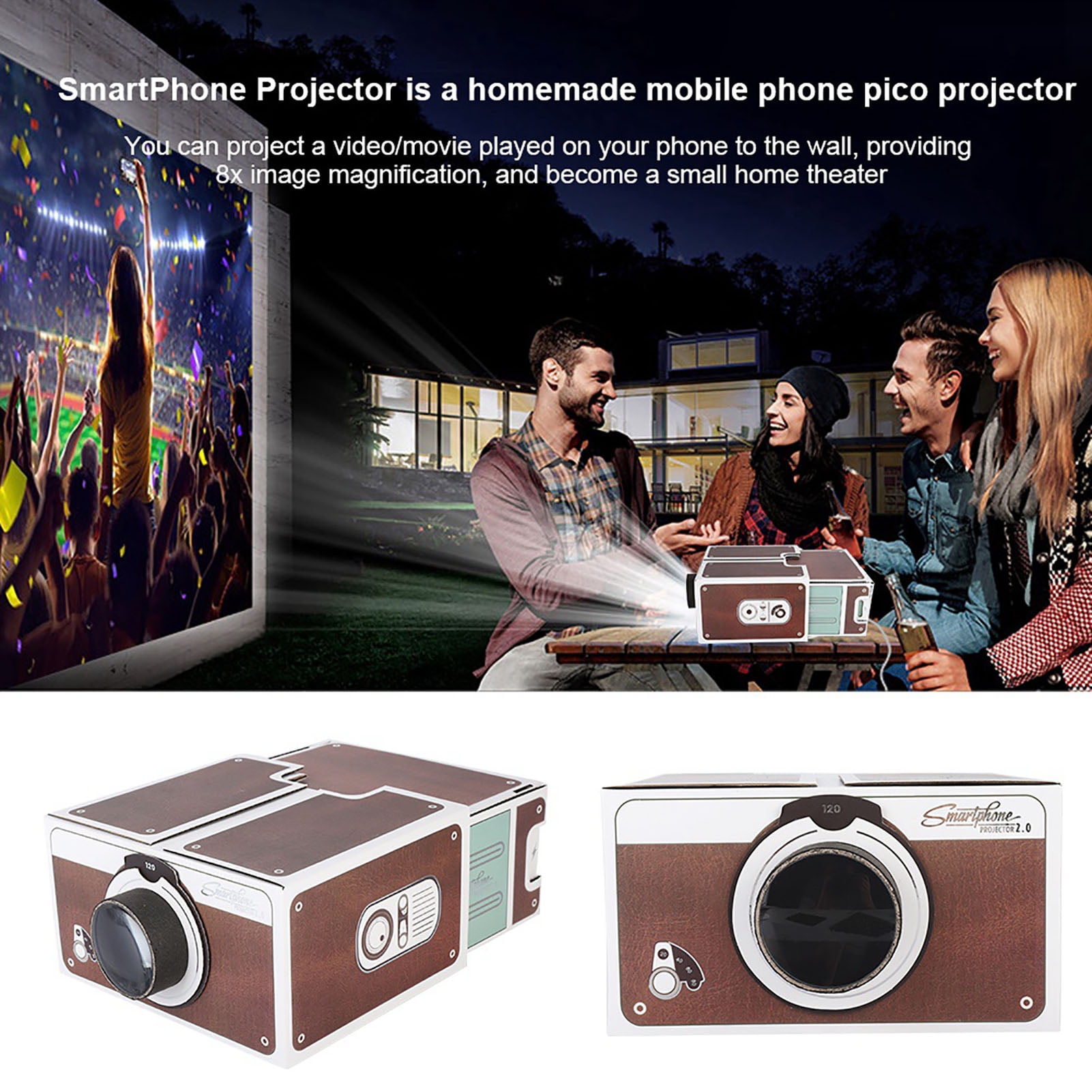 Diy Cardboard Smartphone Projector ,Mini Phone Projector, Portable Smart Mobile Phone Projector,Second-generation Home Cinema