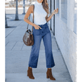 thumbnail image 3 of SOMER Women's Wide Leg Jeans Denim Pants Crop Flare Leg Jeans High Waisted Stretchy Straight Leg with Buttoned AnklesTrendy Casual with Pocket Darkness Blue, 3 of 7