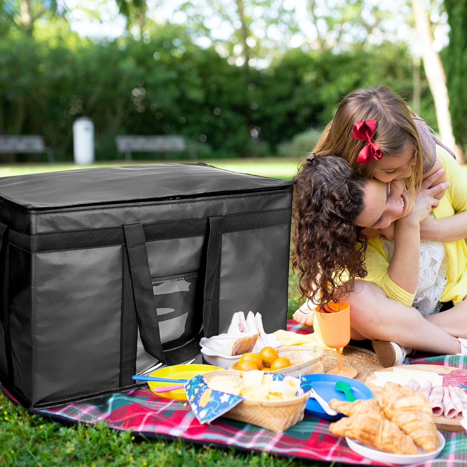 Yongzhenlite XXXL Large Collapsible Insulated Cooler Bag with Zipper Closure, Reusable Grocery Shopping Bag Keep Food Hot or Cold,Ideal for Catering,Grocery Transport,Black，Heavy Duty
