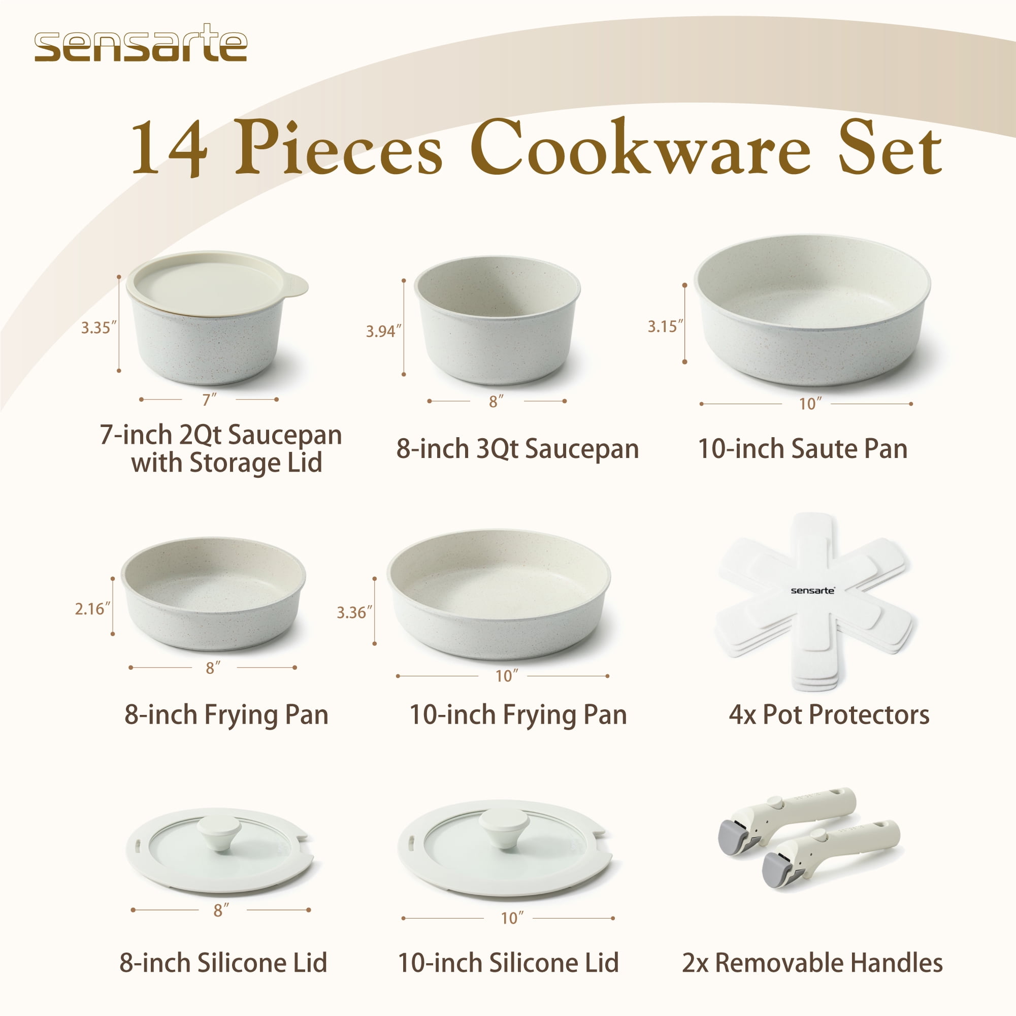Nonstick Cookware Set 14 Piece Induction Stackable, Detachable