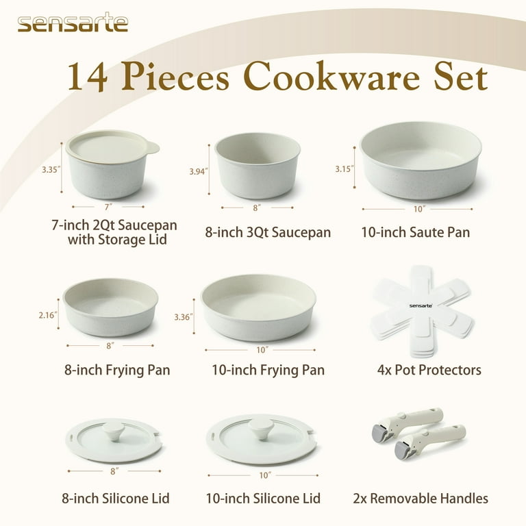 Non Stick Pots and Pan Set, Ceramic Cookware Set with Removable/Detachable  Handle, Nonstick Induction Cooking Pan Set-Stackable for RV Camping, Non