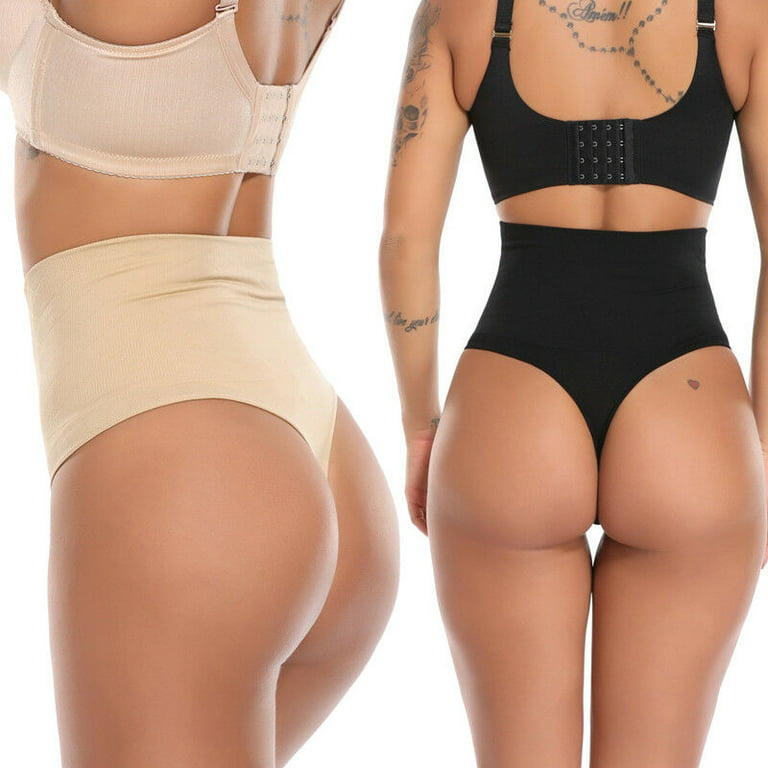Shape-wear Thong Tummy Shaper Panty Seamless Underwear Waist Trainer Girdle  Shapewear,(beige and black),2 pair,XL 