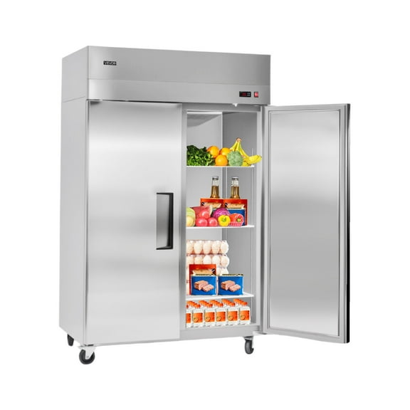 VEVOR Commercial Reach-In Refrigerator 48" W, 33 Cu.Ft Stainless Steel Upright Refrigerator with Double Glass Doors, Auto-Defrost, 6 Adjustable Shelves, 32 to 50℉ Temp Control, UL Certified