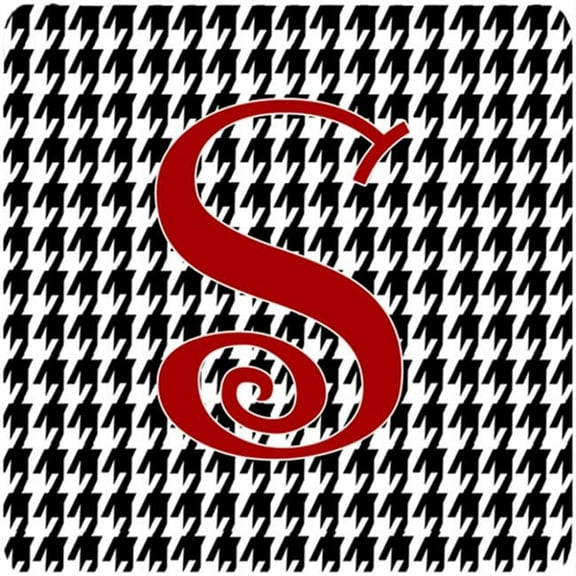 Set of 4 Monogram - Houndstooth Black Foam Coasters Initial Letter S