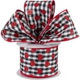 thumbnail image 3 of Buffalo Plaid Glitter Hearts Ribbon – 2 1/2" x 10 Yards, White & Black Checks, Red Glitter Heart on Wired Ribbon, Christmas, Wreath, Valentine’s Day, Gift Bow, Bouquet, 3 of 4