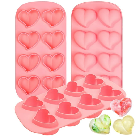 3 Pack Heart Shaped Ice Cube Trays, 8-Cavity Heart Silicone Molds for Whiskey, Cocktail, Chocolate, Ice Cubes, Candy