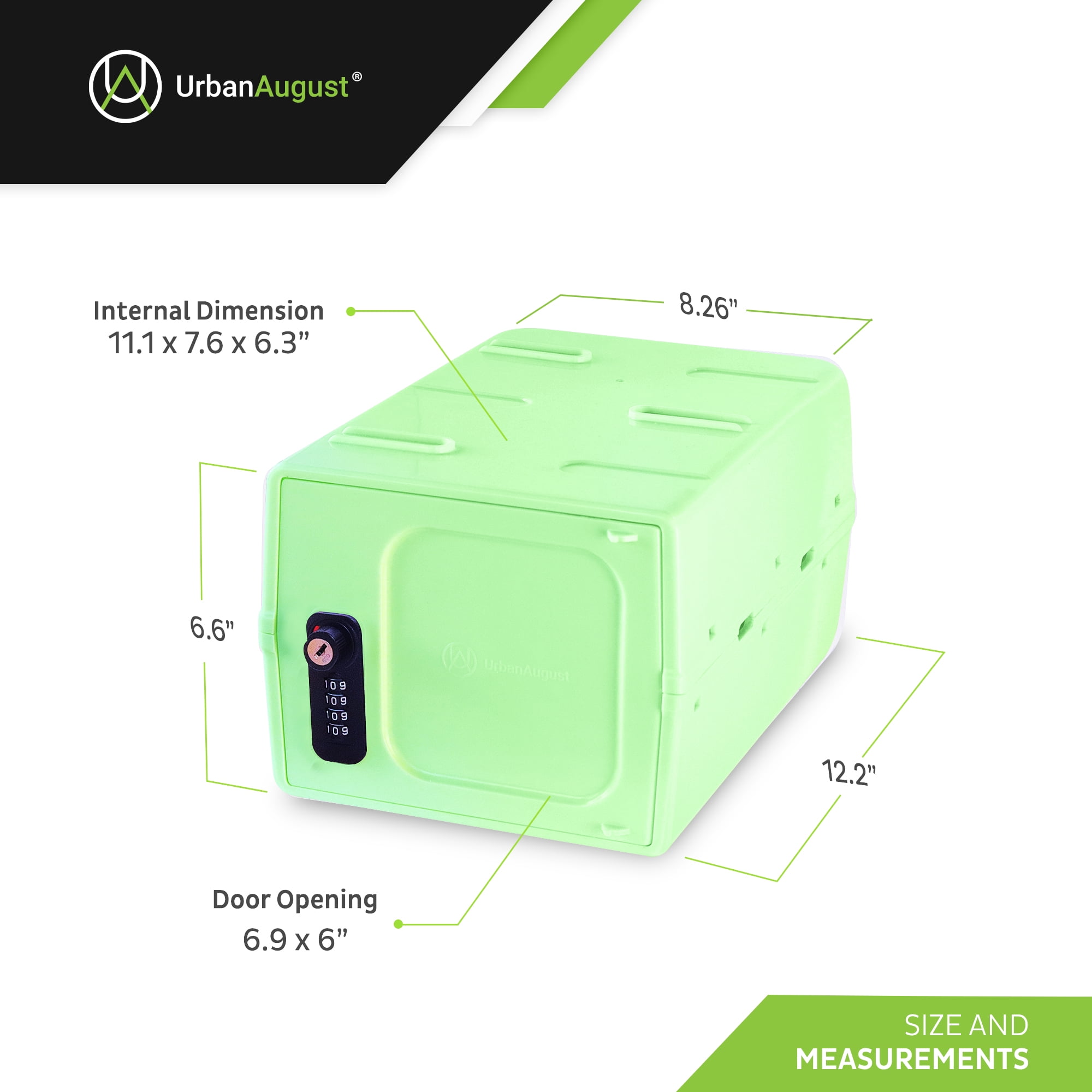 Urban August Dual Combination & Keyed Lock box - Lockable Box for Everyday Use - Multi-Purpose lock for Home & Office Safety - Made of Industrial-Grade Plastic - One Size (Spring Green)