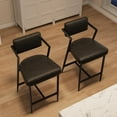 thumbnail image 6 of Set of 2 Upholstered Counter Height Bar Stools with Armrests, Backrest & Footrest – 27" Tall Kitchen Island Chairs with Thick Cushion & Metal Legs, 6 of 8