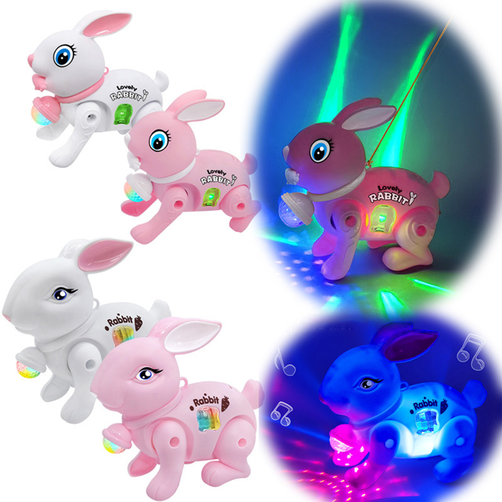 Chicmine 2023 Rabbit Toy Music Lovely Luminescent with Traction Rope