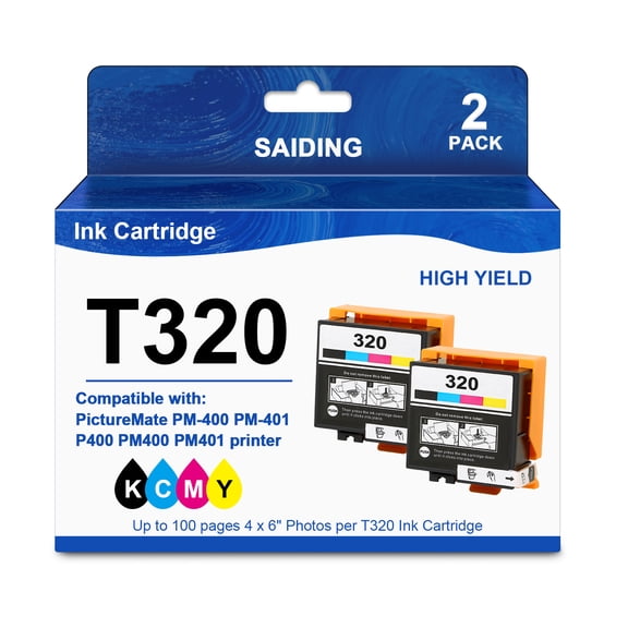 T320 Ink Cartridge Compatible with Epson T320 320 Ink with Epson PictureMate PM-400 PM 400 Printer (2PK,Black Cyan Magenta Yellow)
