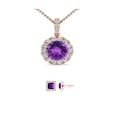 thumbnail image 2 of Paris Jewelry 18K Rose Gold 1/2ct Halo Amethyst Round 18 Inch Necklace and Halo Square Earrings Set Plated, 2 of 2