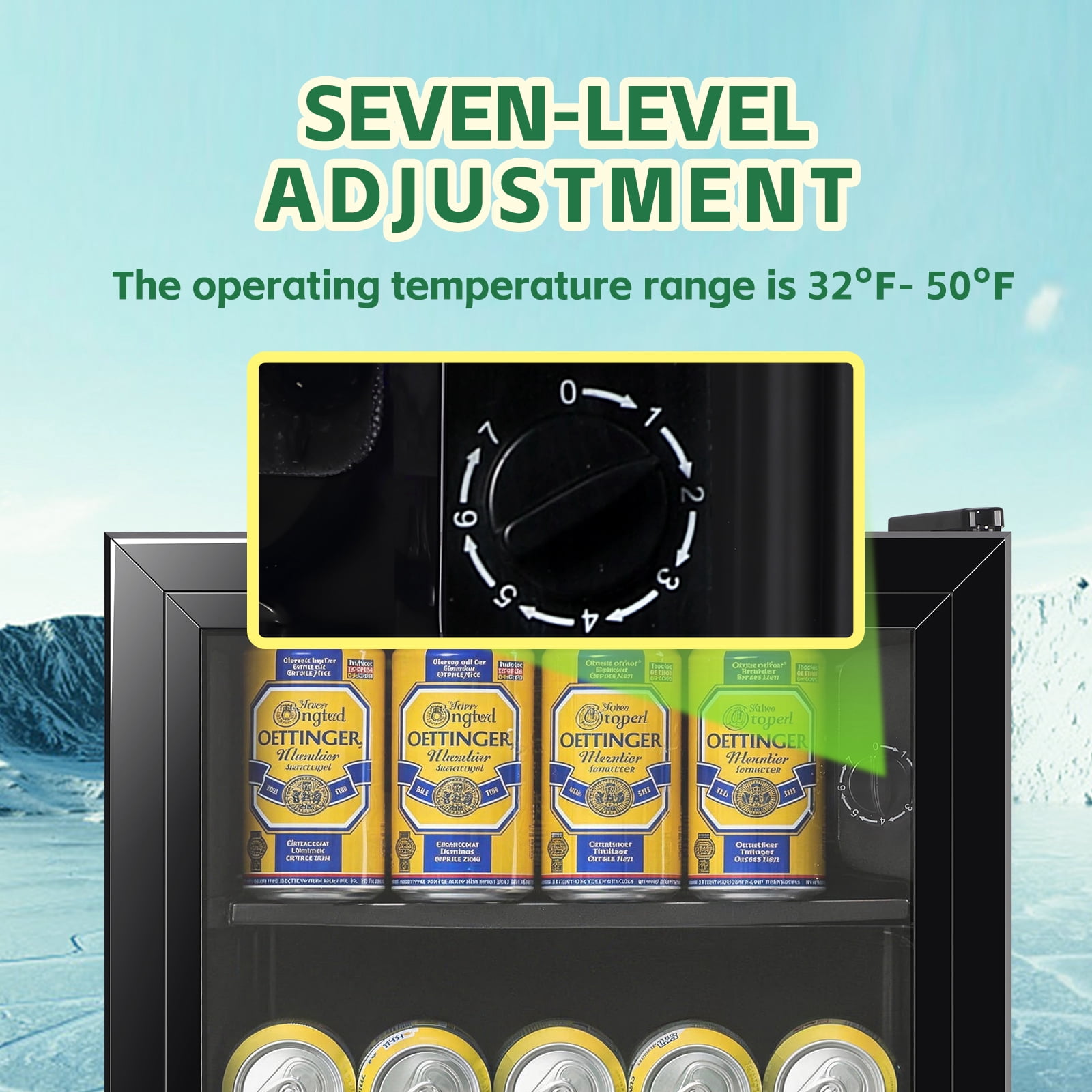WANAI Mini Beverage Refrigerator Cooler 50 Can Beer Fridge with Double Glass Door 7 Adjustable Knob