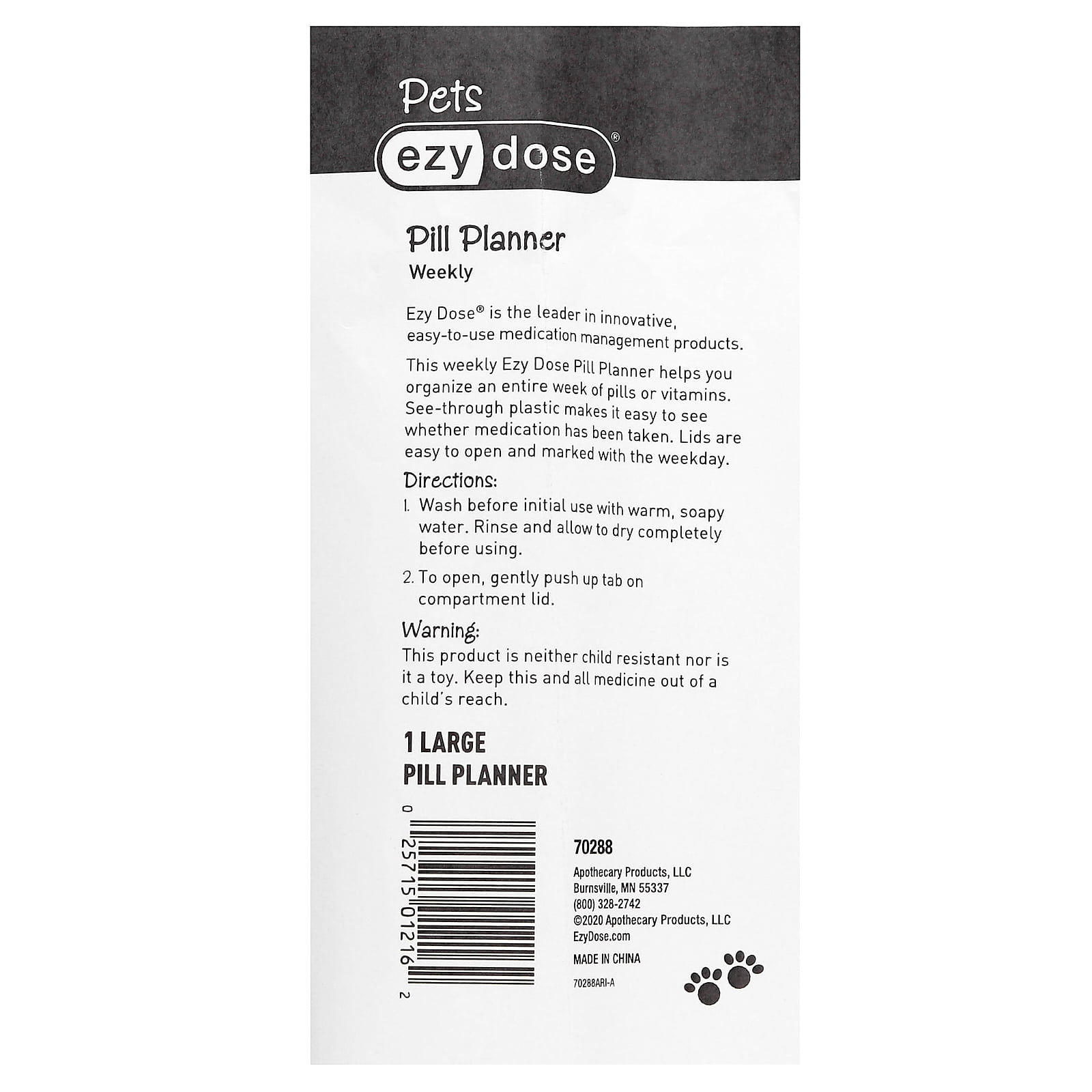 Ezy Dose Pets, Weekly Pill Planner, Dogs, Large, 1 Count - Walmart.com