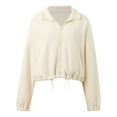 thumbnail image 6 of Bibifish Womens Jackets Stand Collar Drawstring Waist Fuzzy Full Zip Up Jackets Rib Cropped Fit Warm Soft Casual Streetwear Daily Wear Trendy Jackets, 6 of 9