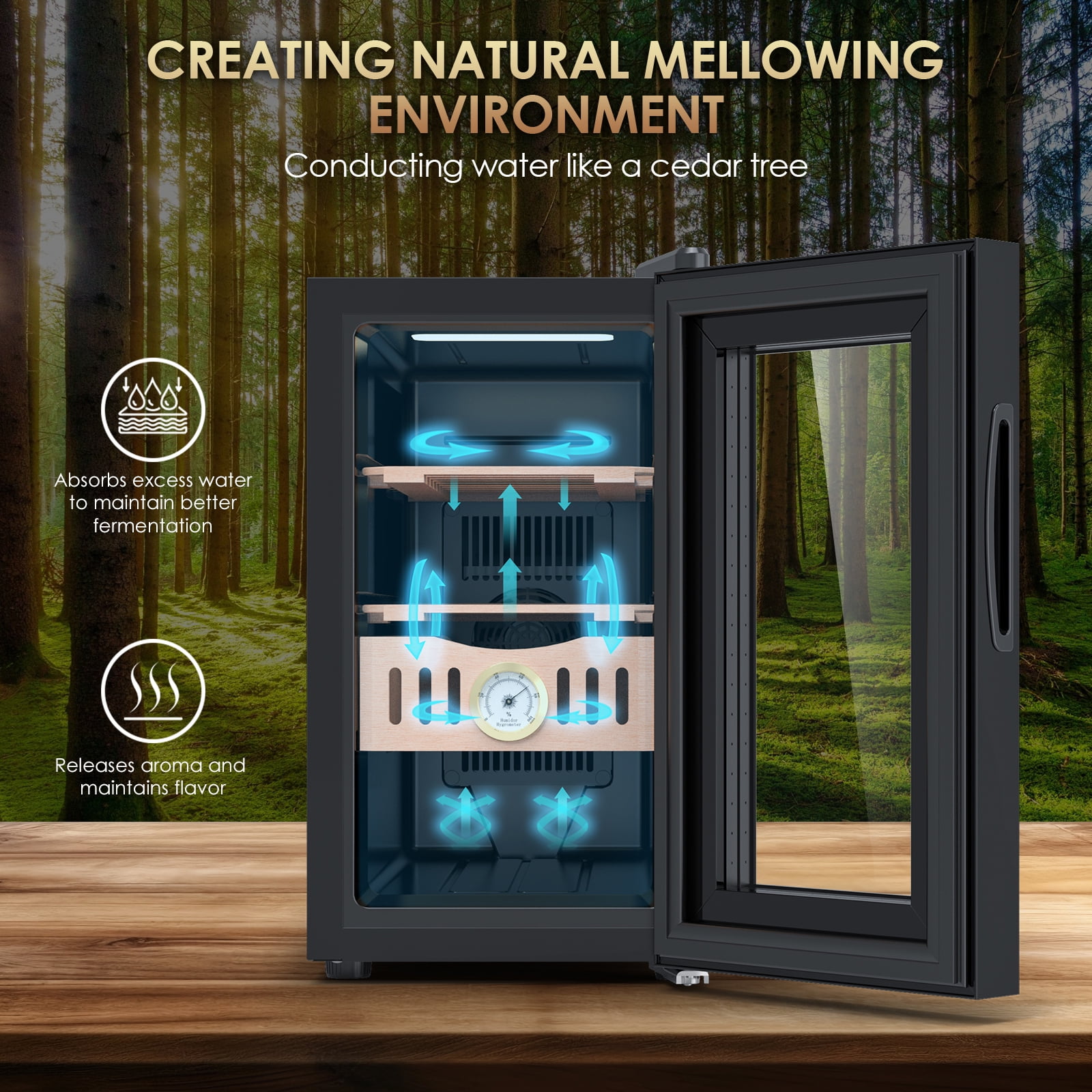 Joreek 25L Electric Humidor 200 Counts Cigar Humidor Cabinet with Cooling Temperature Control Electric Cooling Cigar Fridge with Spanish Cedar Wood Shelves & Hygrometer
