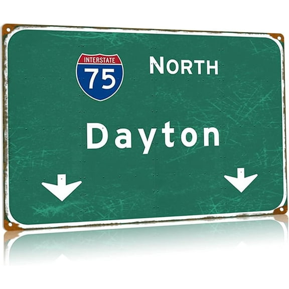 North Dayton Metal Tin Signs Interstate 75 Direction Signage Airport Highway Street Vintage Iron Poster Plaque Home Living Room Bar Restaurant Wall Decor 24x31.5 Inches