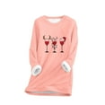 thumbnail image 2 of Herrnalise Womens Tops Fashion Round Neck Christmas Wine Glasses Print Thickened Plush Warm Long Sleeve Tops Gifts for Women, 2 of 5