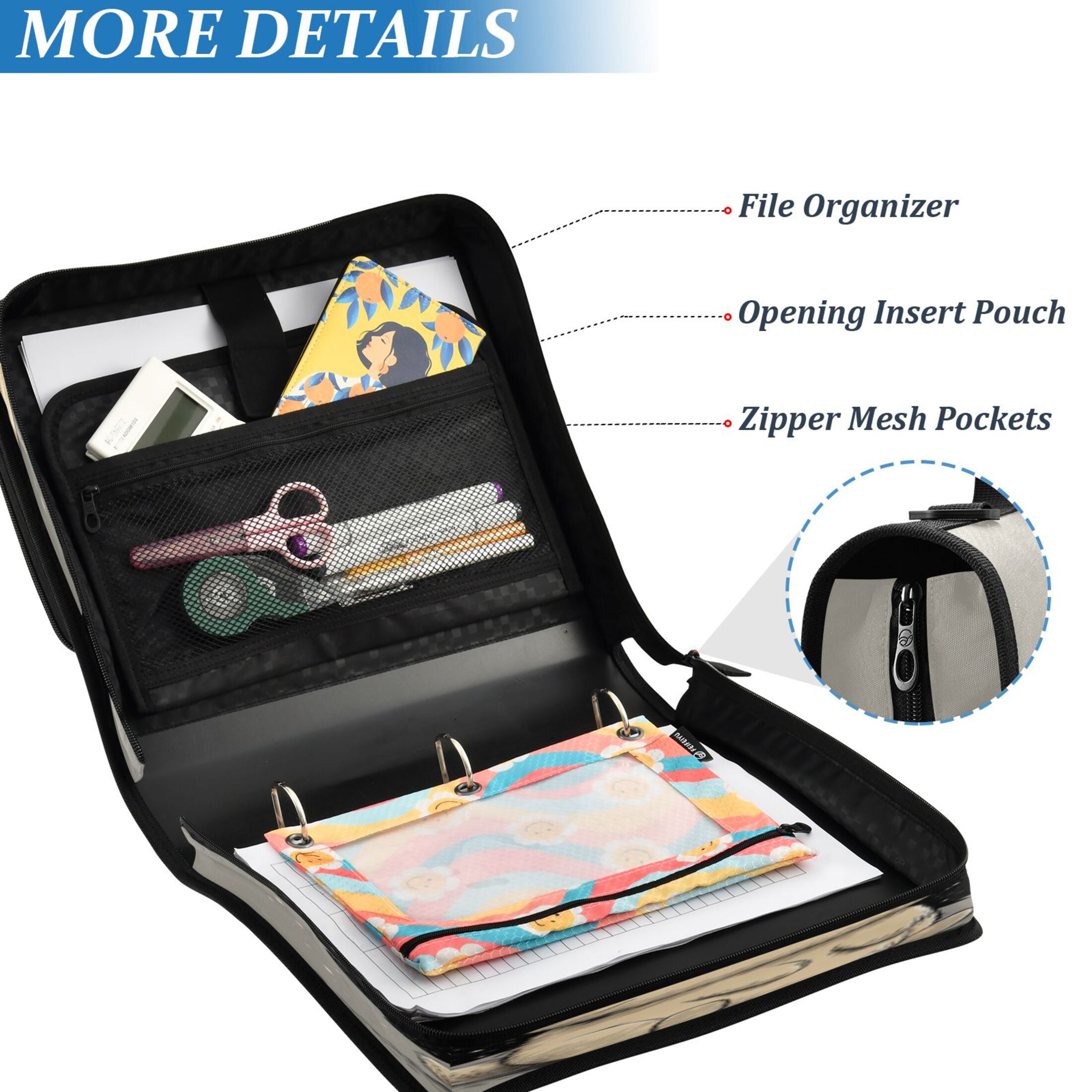 DIXRUYEE Zipper Binder trapper keeper Documents Organized Design Winged Bunny Printed