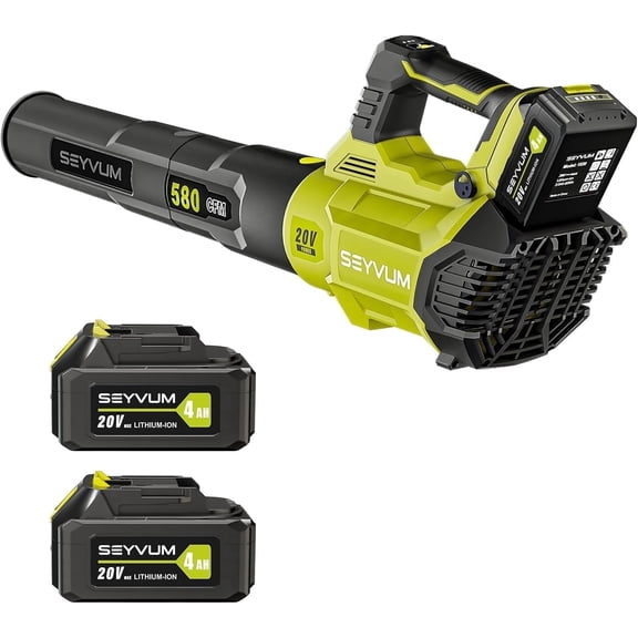 SEYVUM Leaf Blower - 580CFM 20V Leaf Blower Cordless with 2 X 4.0Ah Battery & Charger, 3-Speed Dial Electric Blower Handheld, Lightweight Powerful Battery Operated for Lawn Care, Jobsite