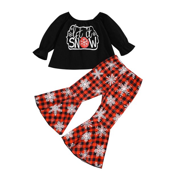 Bebé Niños Niñas Navidad Copo De Nieve Estampado Tops Niño Otoño Invierno Acampanado Ropa Recién Nacido 2 Uds Conjunto Traje Odeerbi LM103-9619
