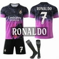 thumbnail image 1 of 2425 Real Madrid Color Dragon Pattern Special Commemorative Edition No. 9 Mbappe 7 Vinicius 5 Bellingham Black and Purple No. 7 Ronaldo with Socks Set26, 1 of 2