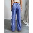 thumbnail image 6 of Womens Gingham Plaid Wide Leg Pants Y2k Lounge Pants Lace Up Loose Trousers Blue S, 6 of 8