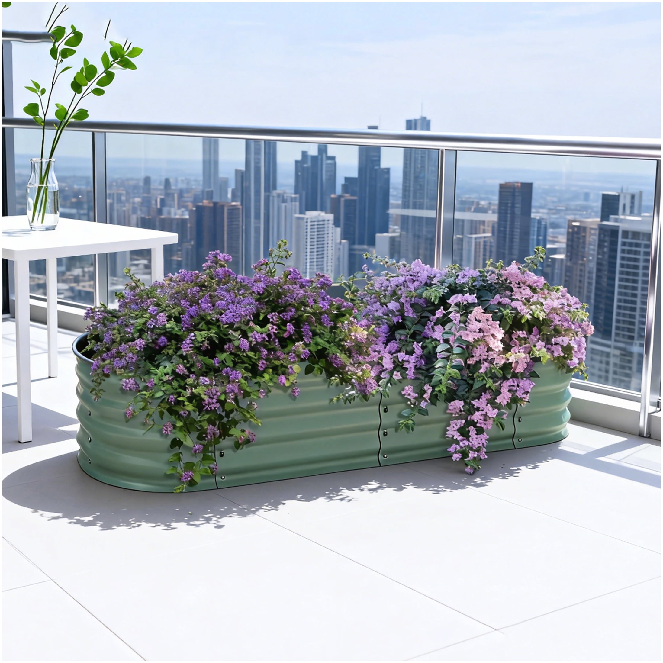 Outdoor Metal Raised Garden Bed, 59" L Green Elevated Planter Box Kit with Safety Edging, for Herbs, Vegetables & Flower Gardening