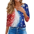 thumbnail image 5 of 4th Of July Womens Summer Tops Patriotic 3/4 Length Sleeve Womens Tops 250 Anniversary Usa Flag Button Henley V Neck Independence Day American Flag Stars Striped Tee Tops Royal Blue XL, 5 of 7