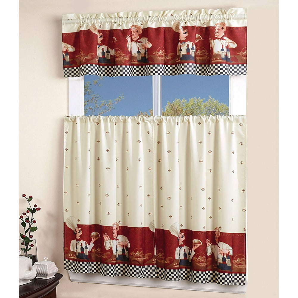 MarCielo 3 Piece Printed Floral Kitchen/Cafe Curtain With Swag and Tier