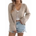 thumbnail image 3 of Women Crochet Long Sleeve Loose Casual Open Front Cardigan Drape Sweaters Boho Summer Beach Coverups Khaki L, 3 of 9