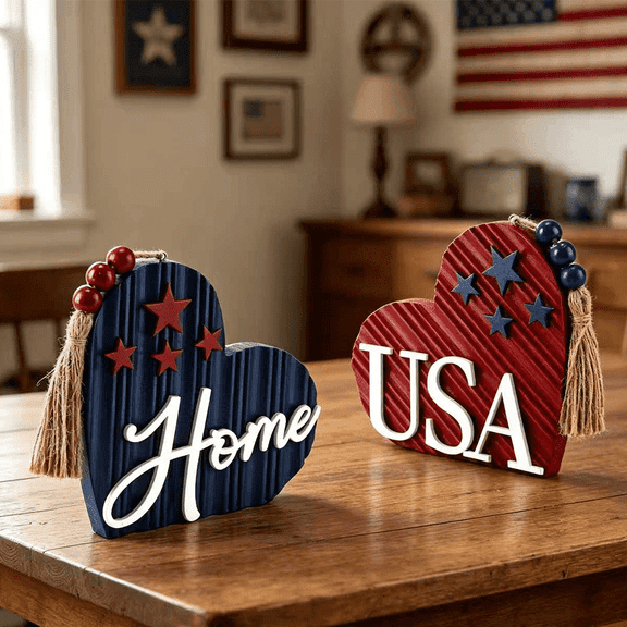 Patriotic Table Decorations Memorial Day Tabletop Decorations for Home  Wooden Centerpieces Red White and Blue Memorial Day for 4th of July-4 inch