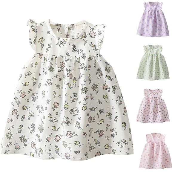 HVOBTTY Summer Toddler Girls Dresses Sleeveless Print Round Neck Soft Cotton for Daily Casual Activis