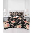thumbnail image 2 of Quilt King Size Bedding Set, Peach Reversible Summer Quilt 3 Pieces, Spring Floral Green Leaf Botanical Pink Fruit Black Lightweight Bedspreads Coverlets with 2 Pillow Shams for All Seasons, 2 of 5