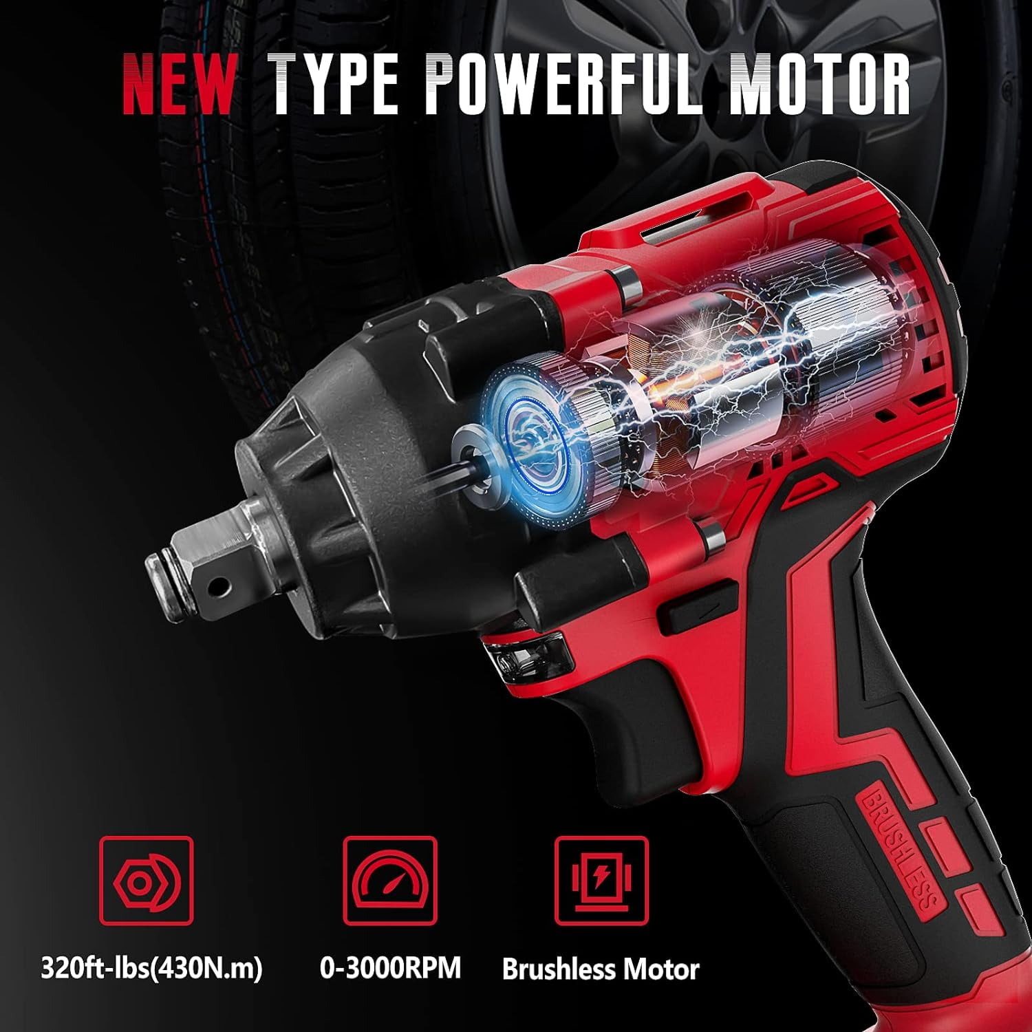 SEYVUM 20V, 1/2" Cordless Impact Wrench, Max Torque 320 Ft-lbs, 3.0Ah Li-ion Battery