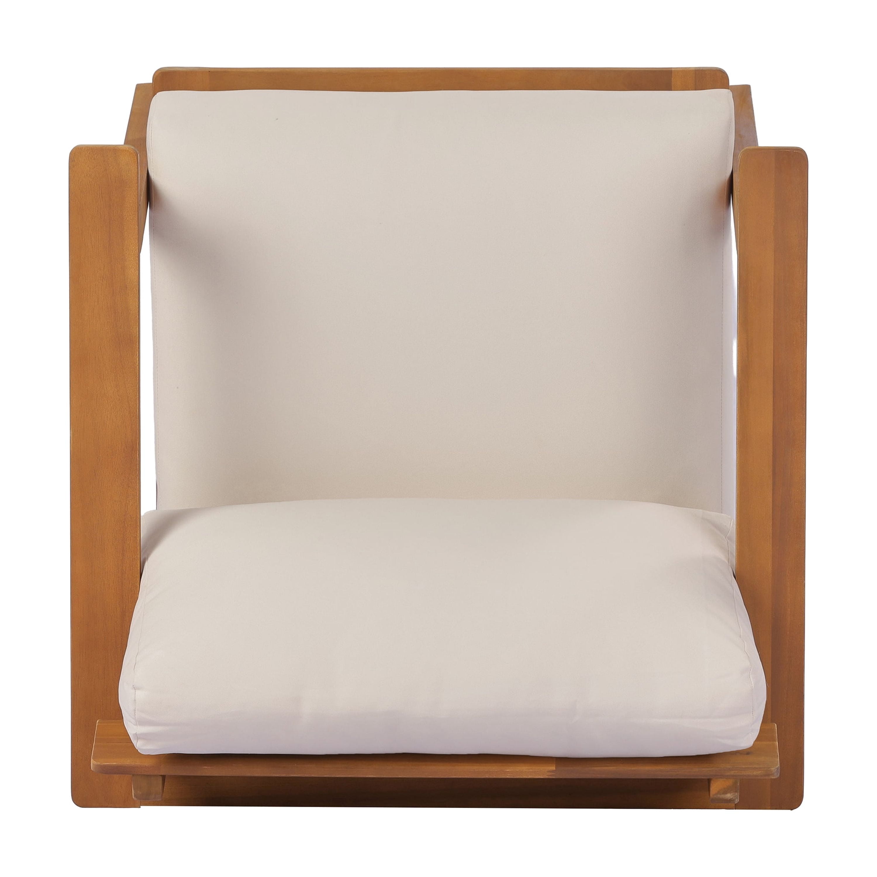 Outdoor Club Chair, 29.5 Inch Mid-Century Acacia Wood Chair for Patio Garden, Teak and Cream